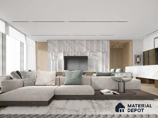 A global-inspired living room with decor from around the world, rich textures, and vibrant colors.